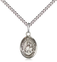 [9292SS/18S] Sterling Silver Our Lady of Consolation Pendant on a 18 inch Light Rhodium Light Curb chain