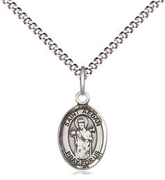 [9293SS/18S] Sterling Silver Saint Aedan of Ferns Pendant on a 18 inch Light Rhodium Light Curb chain