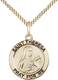 [4064GF/18G] 14kt Gold Filled Saint Theresa Pendant on a 18 inch Gold Plate Light Curb chain