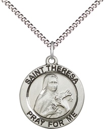 [4064SS/18S] Sterling Silver Saint Theresa Pendant on a 18 inch Light Rhodium Light Curb chain