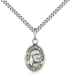[9295SS/18S] Sterling Silver Saint Teresa of Calcutta Pendant on a 18 inch Light Rhodium Light Curb chain