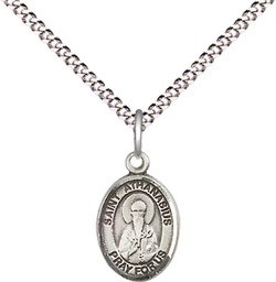 [9296SS/18S] Sterling Silver Saint Athanasius Pendant on a 18 inch Light Rhodium Light Curb chain