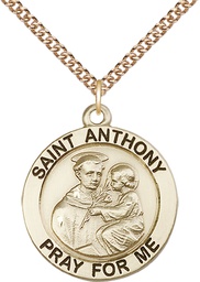 [4076GF/24GF] 14kt Gold Filled Saint Anthony Pendant on a 24 inch Gold Filled Heavy Curb chain