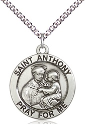 [4076SS/24SS] Sterling Silver Saint Anthony Pendant on a 24 inch Sterling Silver Heavy Curb chain