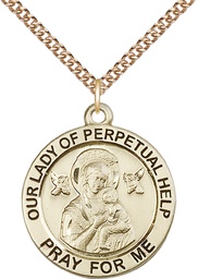 [4077GF/24GF] 14kt Gold Filled Our Lady of Perpetual Help Pendant on a 24 inch Gold Filled Heavy Curb chain