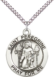 [4081SS/24SS] Sterling Silver Saint Peregrine Pendant on a 24 inch Sterling Silver Heavy Curb chain
