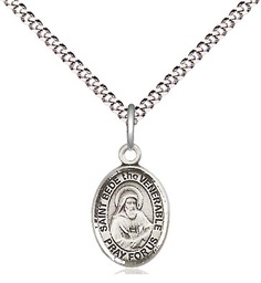 [9302SS/18S] Sterling Silver Saint Bede the Venerable Pendant on a 18 inch Light Rhodium Light Curb chain