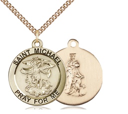 [4082GF/24GF] 14kt Gold Filled Saint Michael the Archangel Pendant on a 24 inch Gold Filled Heavy Curb chain