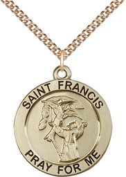 [4084GF/24GF] 14kt Gold Filled Saint Francis of Assisi Pendant on a 24 inch Gold Filled Heavy Curb chain