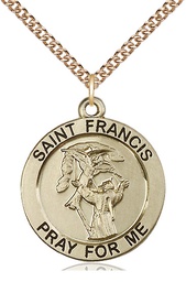[4084GF/24GF] 14kt Gold Filled Saint Francis of Assisi Pendant on a 24 inch Gold Filled Heavy Curb chain