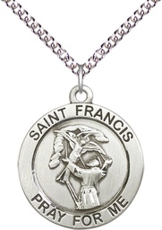 [4084SS/24SS] Sterling Silver Saint Francis of Assisi Pendant on a 24 inch Sterling Silver Heavy Curb chain