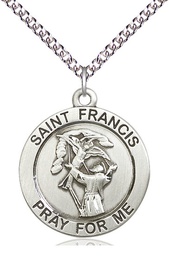[4084SS/24SS] Sterling Silver Saint Francis of Assisi Pendant on a 24 inch Sterling Silver Heavy Curb chain