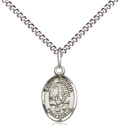 [9309SS/18S] Sterling Silver Saint Rosalia Pendant on a 18 inch Light Rhodium Light Curb chain