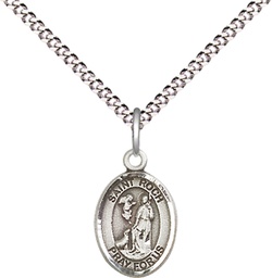 [9310SS/18S] Sterling Silver Saint Roch Pendant on a 18 inch Light Rhodium Light Curb chain