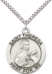 [4087SS/24SS] Sterling Silver Saint Theresa Pendant on a 24 inch Sterling Silver Heavy Curb chain