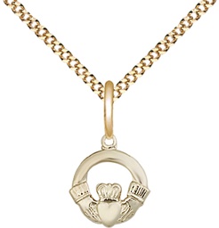 [4113GF/18G] 14kt Gold Filled Claddagh Pendant on a 18 inch Gold Plate Light Curb chain