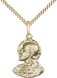 [4117GF/18G] 14kt Gold Filled Head of Christ Pendant on a 18 inch Gold Plate Light Curb chain