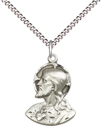 [4117SS/18S] Sterling Silver Head of Christ Pendant on a 18 inch Light Rhodium Light Curb chain