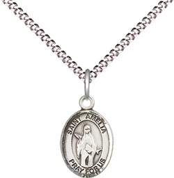[9313SS/18S] Sterling Silver Saint Amelia Pendant on a 18 inch Light Rhodium Light Curb chain