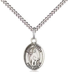 [9313SS/18S] Sterling Silver Saint Amelia Pendant on a 18 inch Light Rhodium Light Curb chain