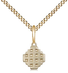 [4118GF/18G] 14kt Gold Filled Jerusalem Cross Pendant on a 18 inch Gold Plate Light Curb chain