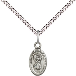 [4121CSS/18S] Sterling Silver Saint Christopher Pendant on a 18 inch Light Rhodium Light Curb chain