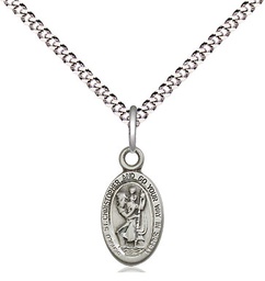 [4121CSS/18S] Sterling Silver Saint Christopher Pendant on a 18 inch Light Rhodium Light Curb chain