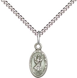 [4121ECSS/18S] Sterling Silver Saint Christopher Pendant on a 18 inch Light Rhodium Light Curb chain