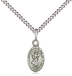 [4121ECSS/18S] Sterling Silver Saint Christopher Pendant on a 18 inch Light Rhodium Light Curb chain