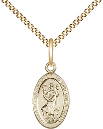 [4122CGF/18G] 14kt Gold Filled Saint Christopher Pendant on a 18 inch Gold Plate Light Curb chain