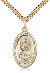 [4123CGF/24G] 14kt Gold Filled Saint Christopher Pendant on a 24 inch Gold Plate Heavy Curb chain