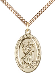 [4123CGF/24GF] 14kt Gold Filled Saint Christopher Pendant on a 24 inch Gold Filled Heavy Curb chain