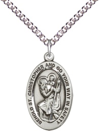 [4123CSS/24SS] Sterling Silver Saint Christopher Pendant on a 24 inch Sterling Silver Heavy Curb chain