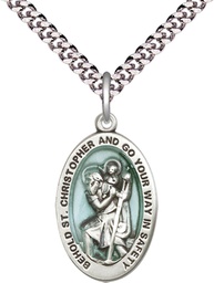 [4123ECSS/24S] Sterling Silver Saint Christopher Pendant on a 24 inch Light Rhodium Heavy Curb chain