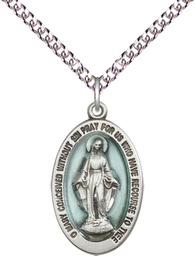 [4123EMSS/24SS] Sterling Silver Miraculous Pendant on a 24 inch Sterling Silver Heavy Curb chain