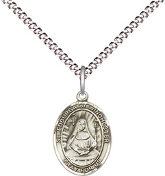 [9324SS/18S] Sterling Silver Saint Edburga of Winchester Pendant on a 18 inch Light Rhodium Light Curb chain