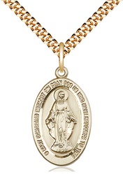 [4123MGF/24G] 14kt Gold Filled Miraculous Pendant on a 24 inch Gold Plate Heavy Curb chain