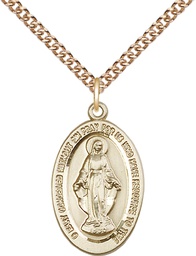 [4123MGF/24GF] 14kt Gold Filled Miraculous Pendant on a 24 inch Gold Filled Heavy Curb chain