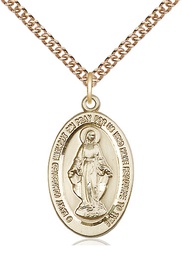 [4123MGF/24GF] 14kt Gold Filled Miraculous Pendant on a 24 inch Gold Filled Heavy Curb chain