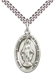 [4123MSS/24S] Sterling Silver Miraculous Pendant on a 24 inch Light Rhodium Heavy Curb chain