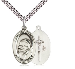 [4123PJPSS/24S] Sterling Silver Saint John Paul II Pendant on a 24 inch Light Rhodium Heavy Curb chain