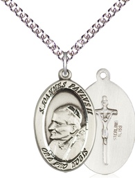 [4123PJPSS/24SS] Sterling Silver Saint John Paul II Pendant on a 24 inch Sterling Silver Heavy Curb chain