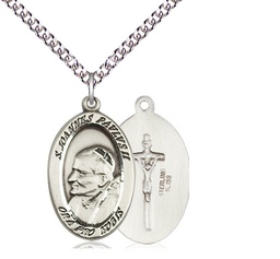 [4123PJPSS/24SS] Sterling Silver Saint John Paul II Pendant on a 24 inch Sterling Silver Heavy Curb chain