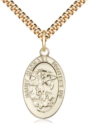 [4123RGF/24G] 14kt Gold Filled Saint Michael the Archangel Pendant on a 24 inch Gold Plate Heavy Curb chain