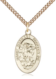 [4123RGF/24GF] 14kt Gold Filled Saint Michael the Archangel Pendant on a 24 inch Gold Filled Heavy Curb chain