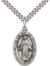 [4123SSS/24S] Sterling Silver Scapular Pendant on a 24 inch Light Rhodium Heavy Curb chain