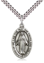 [4123SSS/24S] Sterling Silver Scapular Pendant on a 24 inch Light Rhodium Heavy Curb chain
