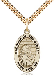 [4124GF/24G] 14kt Gold Filled Madonna of the Street Pendant on a 24 inch Gold Plate Heavy Curb chain