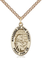 [4124GF/24GF] 14kt Gold Filled Madonna of the Street Pendant on a 24 inch Gold Filled Heavy Curb chain
