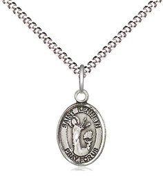 [9332SS/18S] Sterling Silver Saint Kenneth Pendant on a 18 inch Light Rhodium Light Curb chain